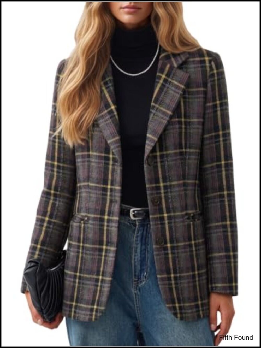 Wool Blend Tweed Blazer Herringbone Houndstooth Plaid Notched Lapel